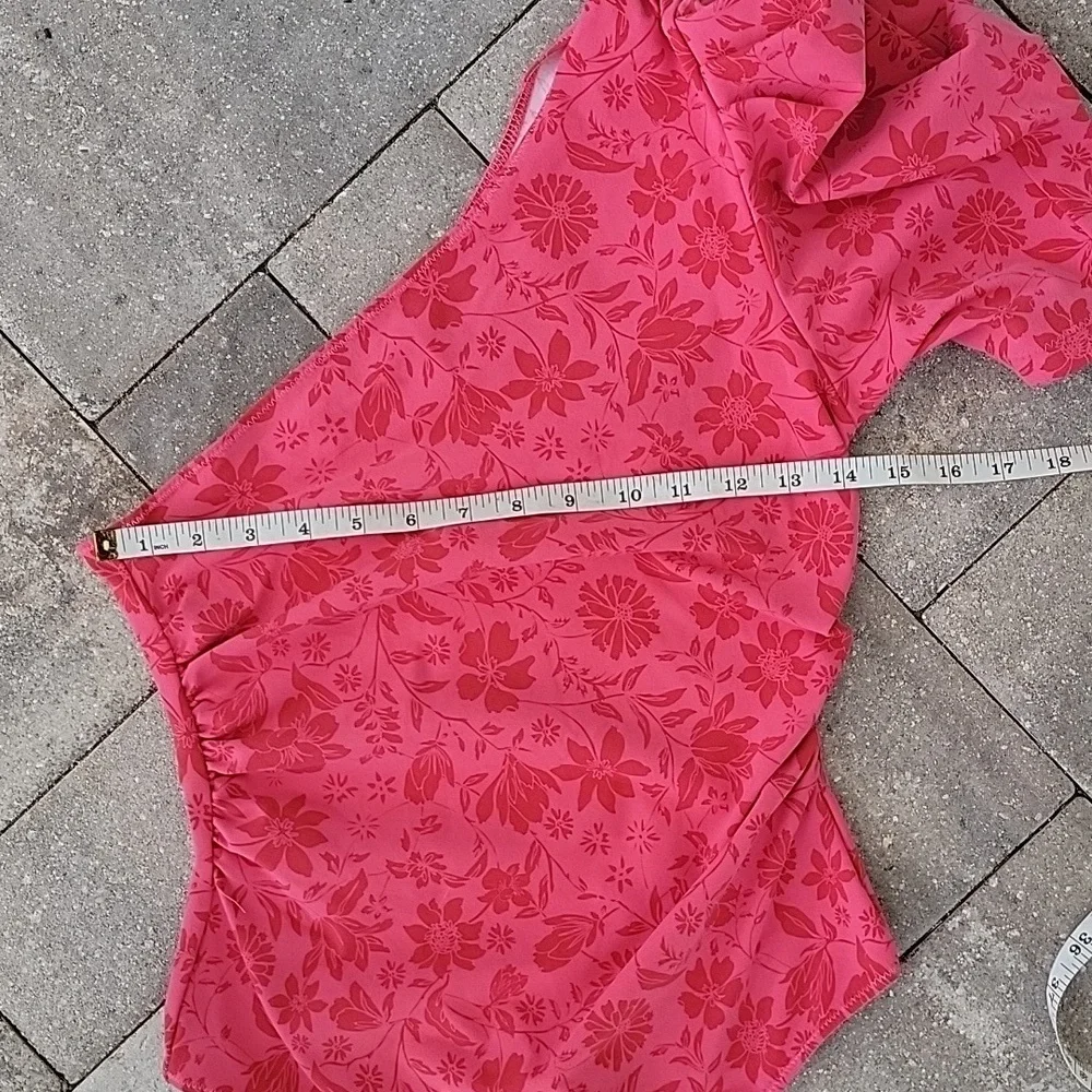 Free People Pink Floral Thong Bodysuit Sz S Ruched on Both Sides - Picture 5 of 11